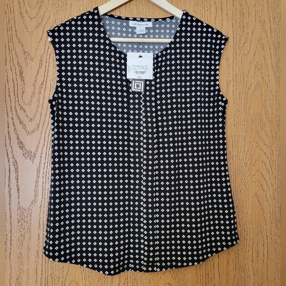 Liz Claiborne Black and white keyhole pleating detail sleeveless blouse S - Picture 2 of 7